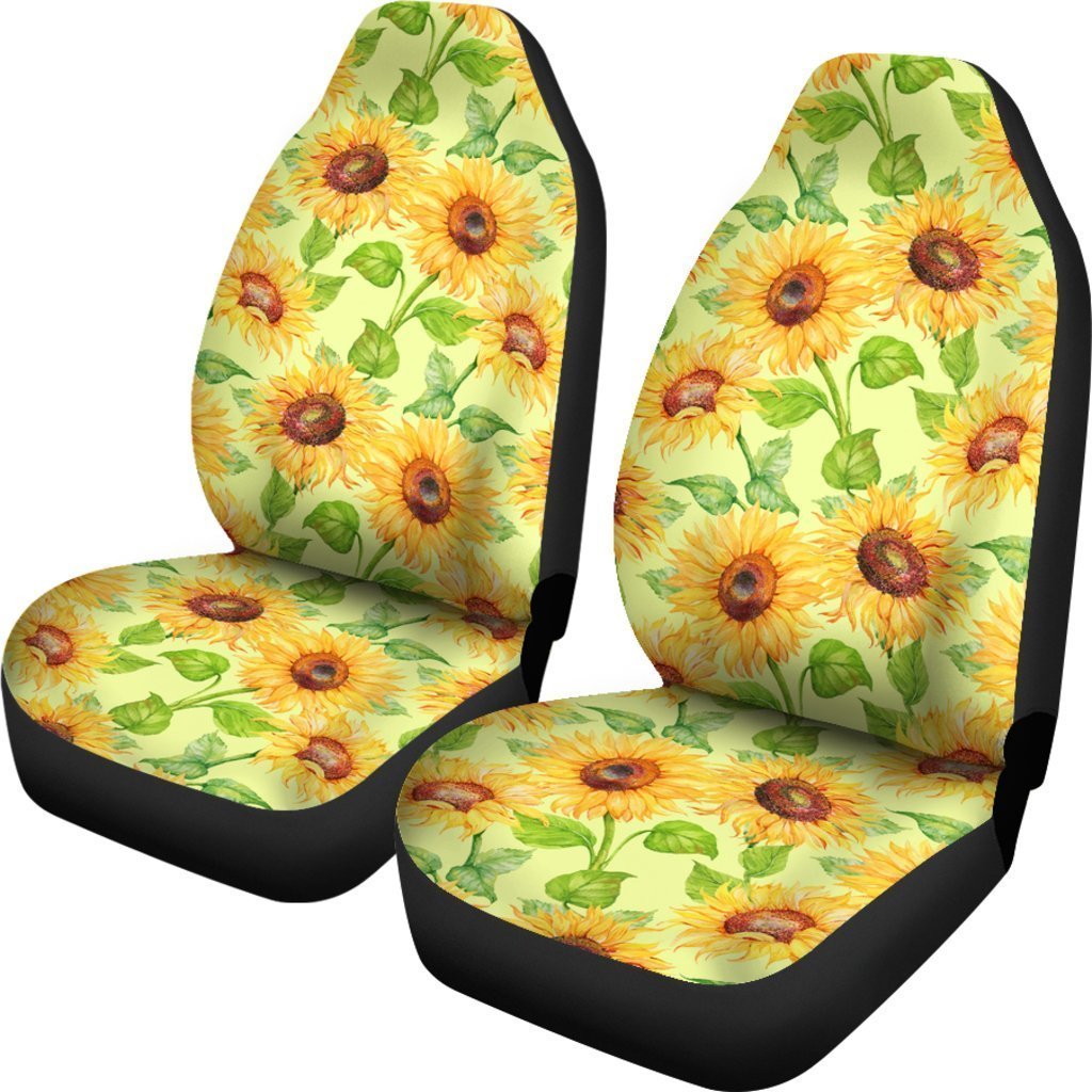 Beige Watercolor Sunflower Pattern Print Universal Fit Car Seat Covers