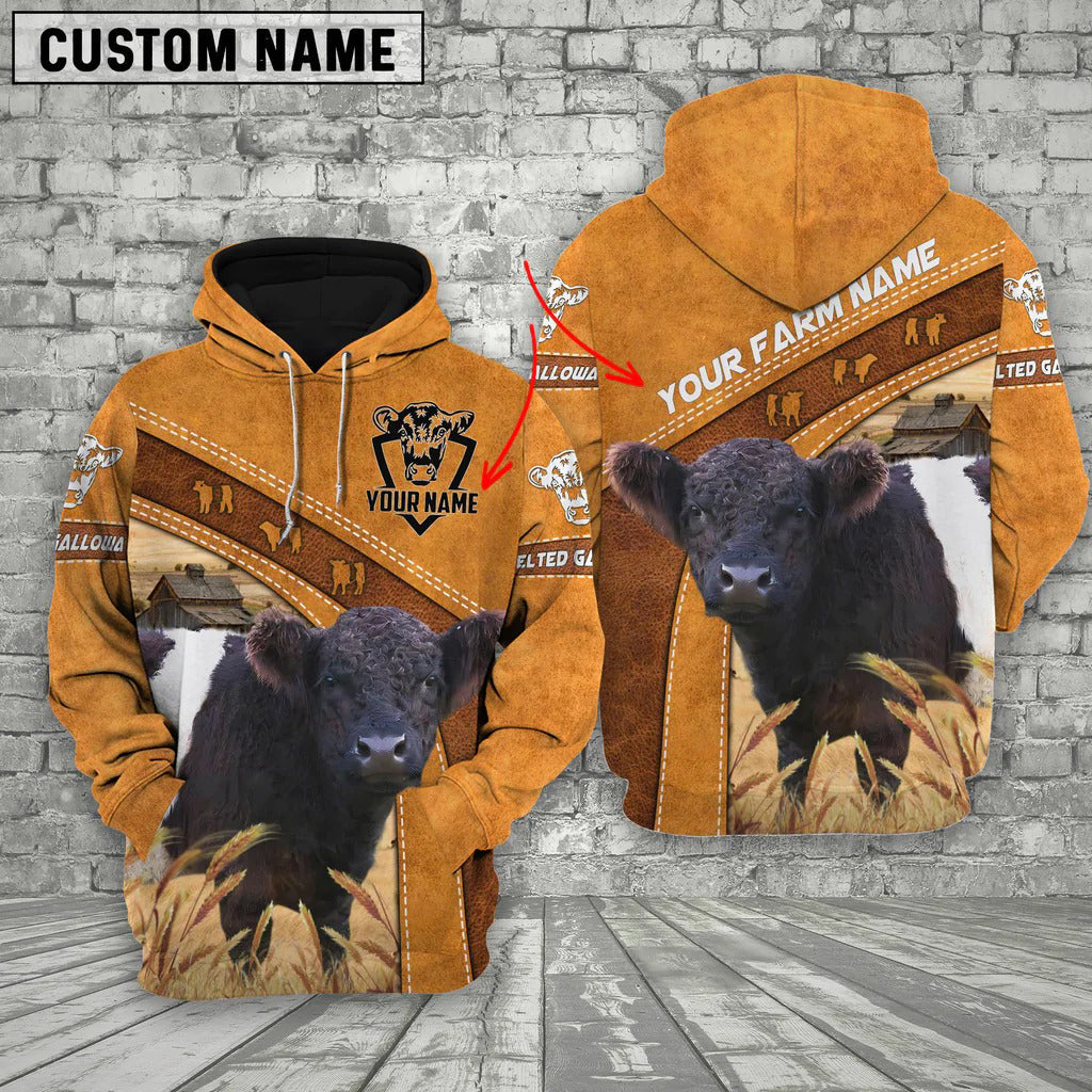 Personalized Name Farm 3D Belted Galloway Hoodie AOP Farm Hoodie For Men Women