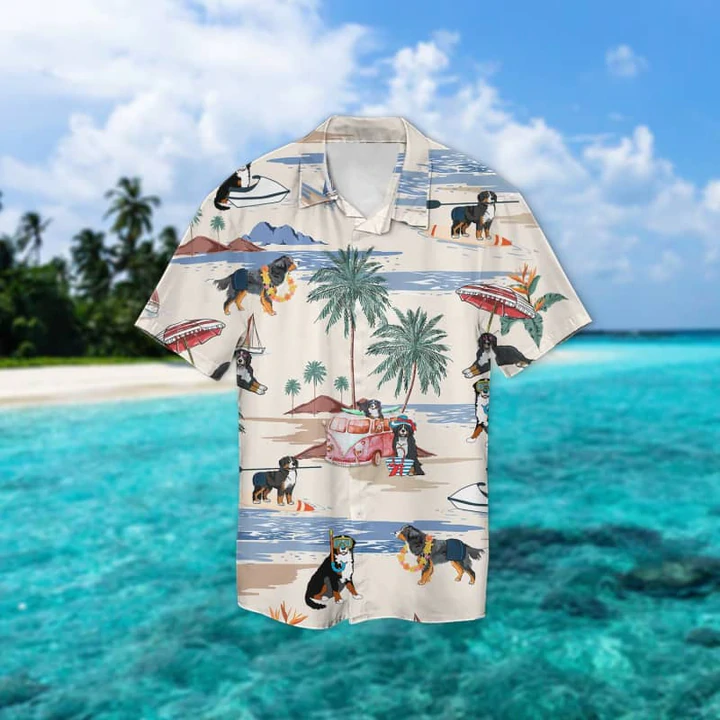 Bernese Mountain Summer Beach Hawaiian Shirt/ Hawaiian Shirts for Men/ Hawaiian Shirts for Men/ Aloha Beach Shirt
