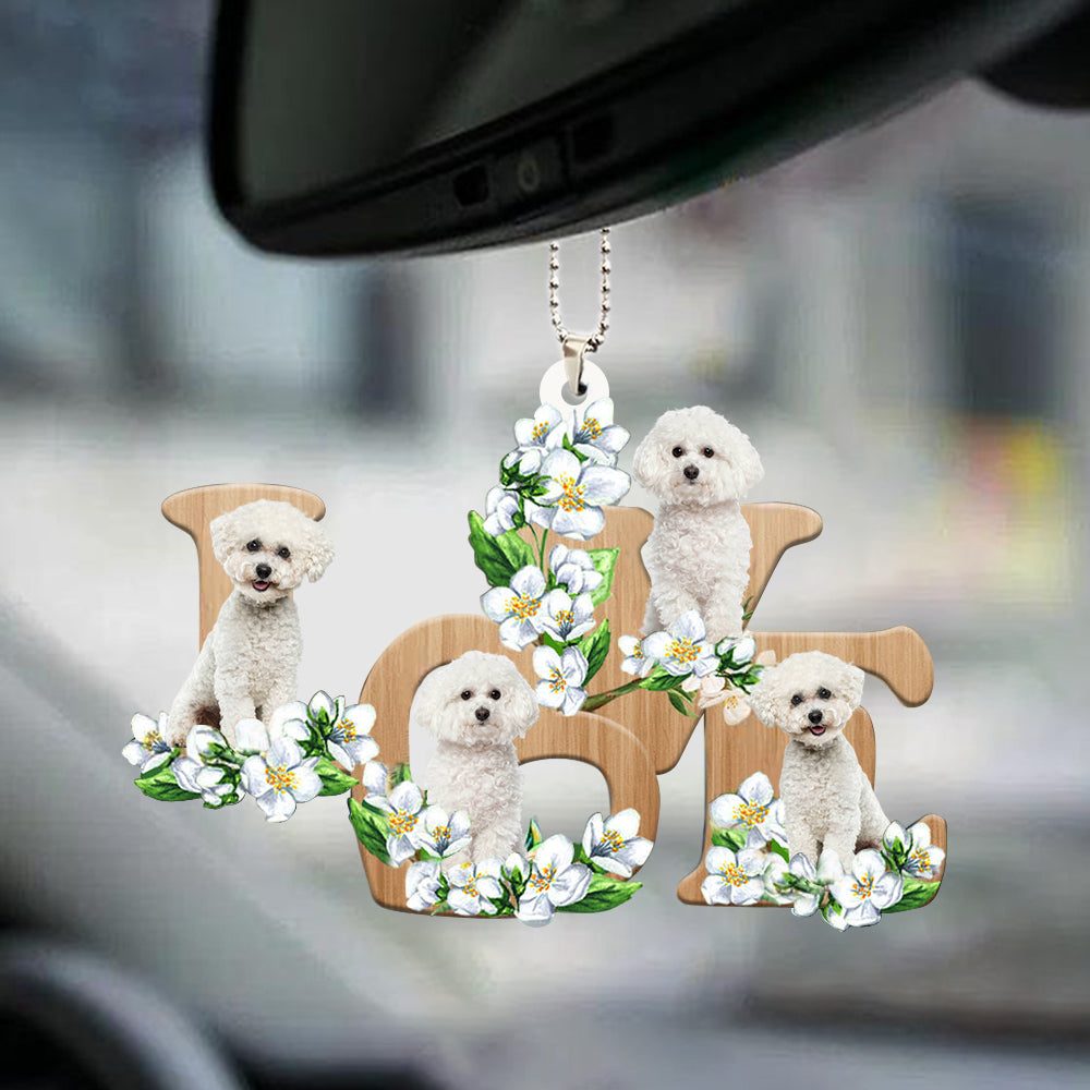 Bichon Frise Love Flowers Dog Lover Car Hanging Ornament Decoration Dog Lovers