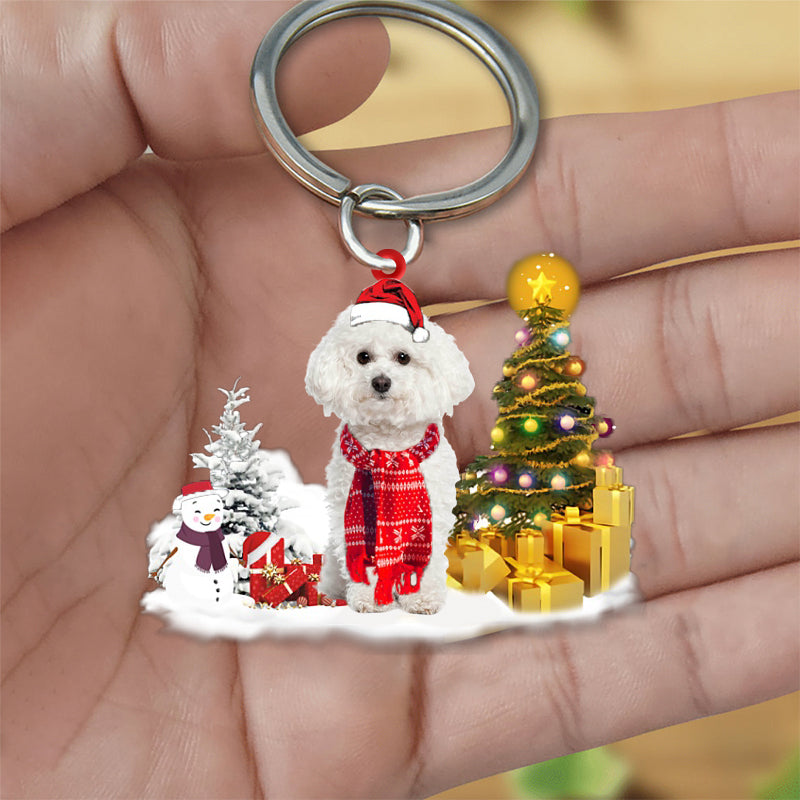 Bichon Frise Early Merry Christmas Acrylic Keychain Dog Keychain