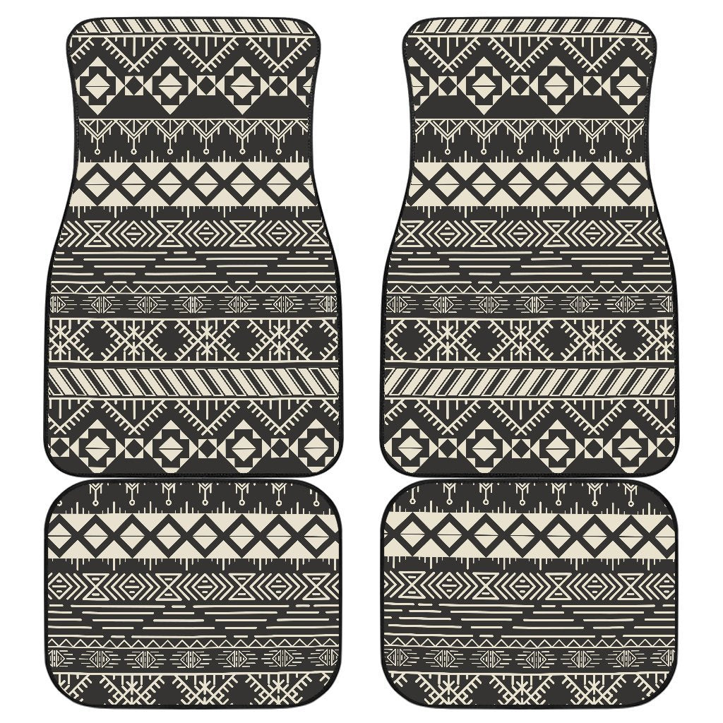 Black And Beige Aztec Pattern Print Front And Back Car Floor Mats/ Front Car Mat