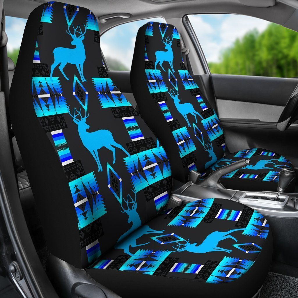 Black And Blue Native Deer Universal Fit Car Seat Covers