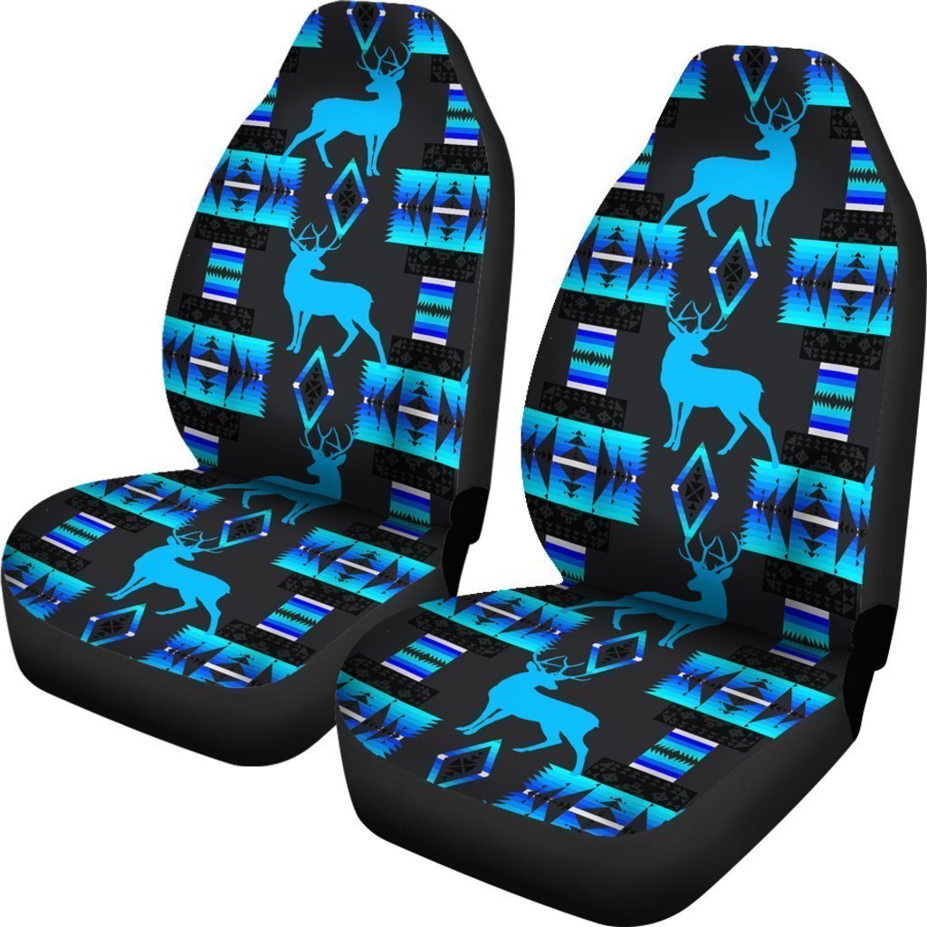 Black And Blue Native Deer Universal Fit Car Seat Covers