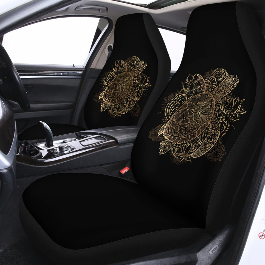 Black And Gold Sea Turtle Print Universal Fit Car Seat Covers
