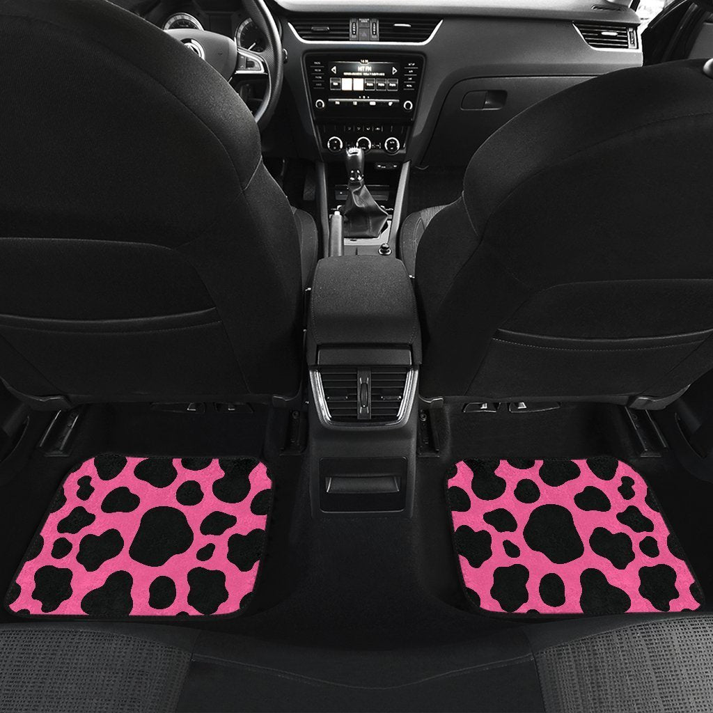 Black And Hot Pink Cow Print Front And Back Car Floor Mats/ Front Car Mat