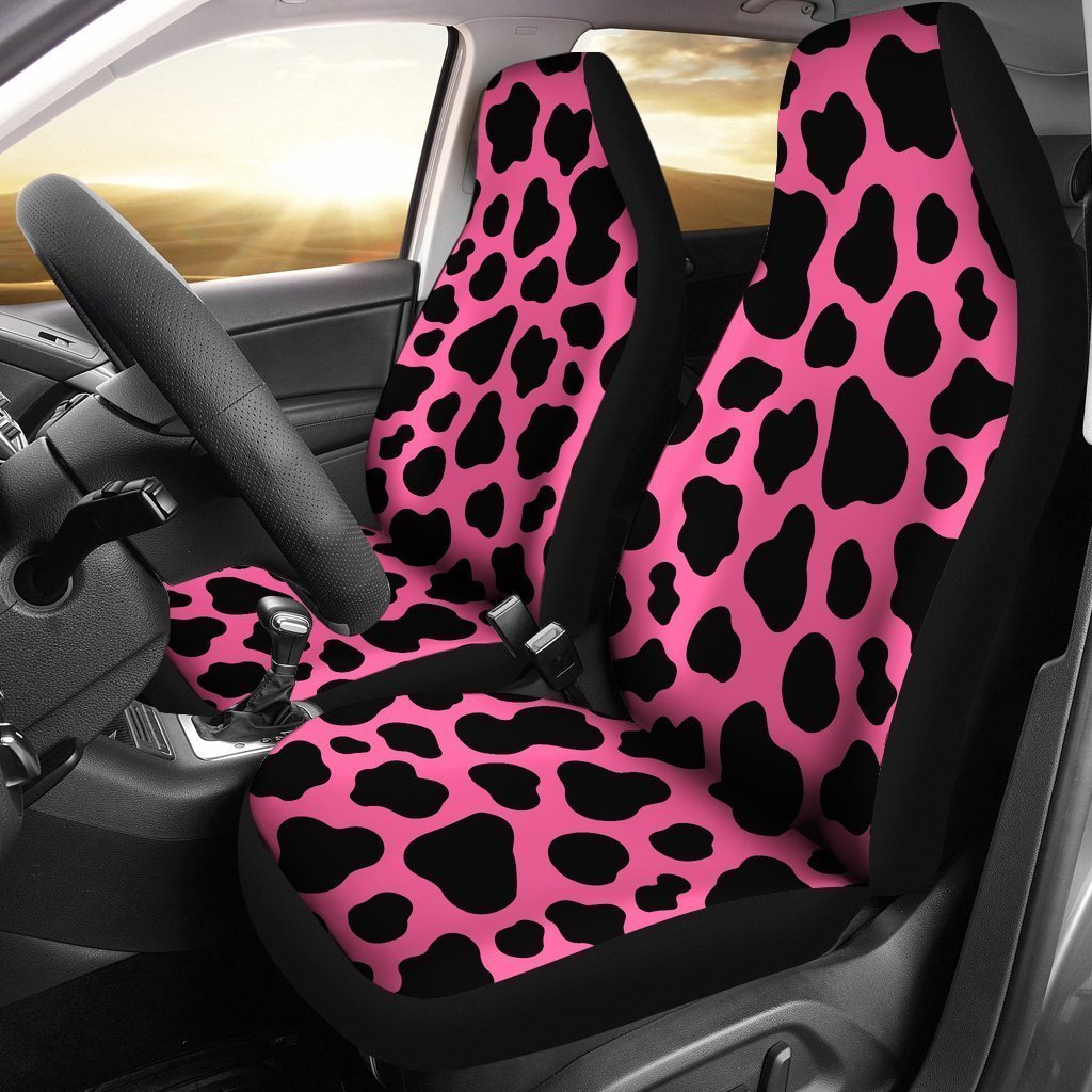 Black And Hot Pink Cow Print Universal Fit Car Seat Covers