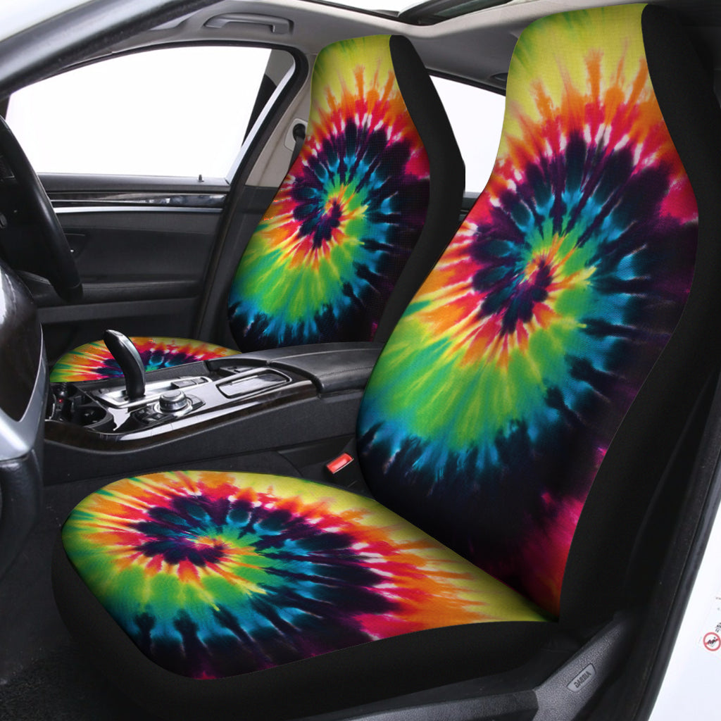 Black And Rainbow Tie Dye Print Universal Fit Car Seat Covers