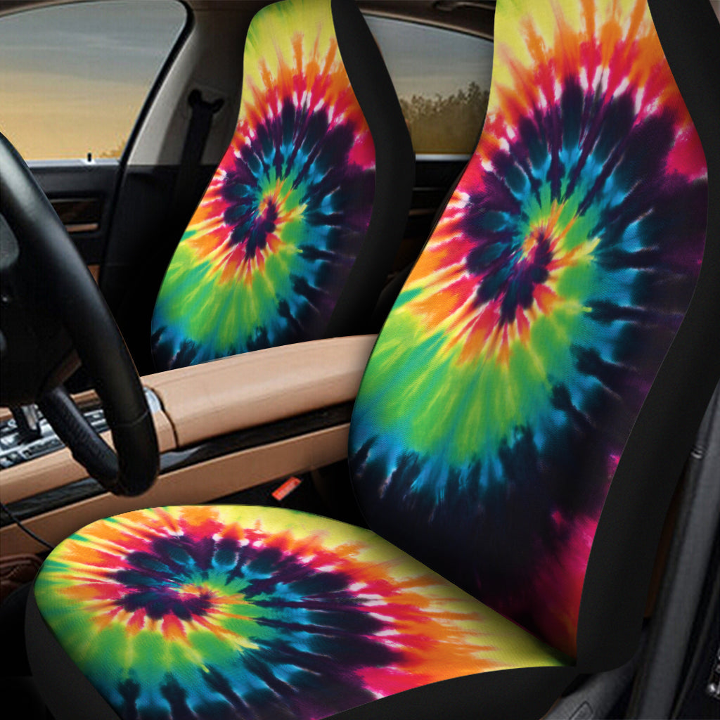 Black And Rainbow Tie Dye Print Universal Fit Car Seat Covers