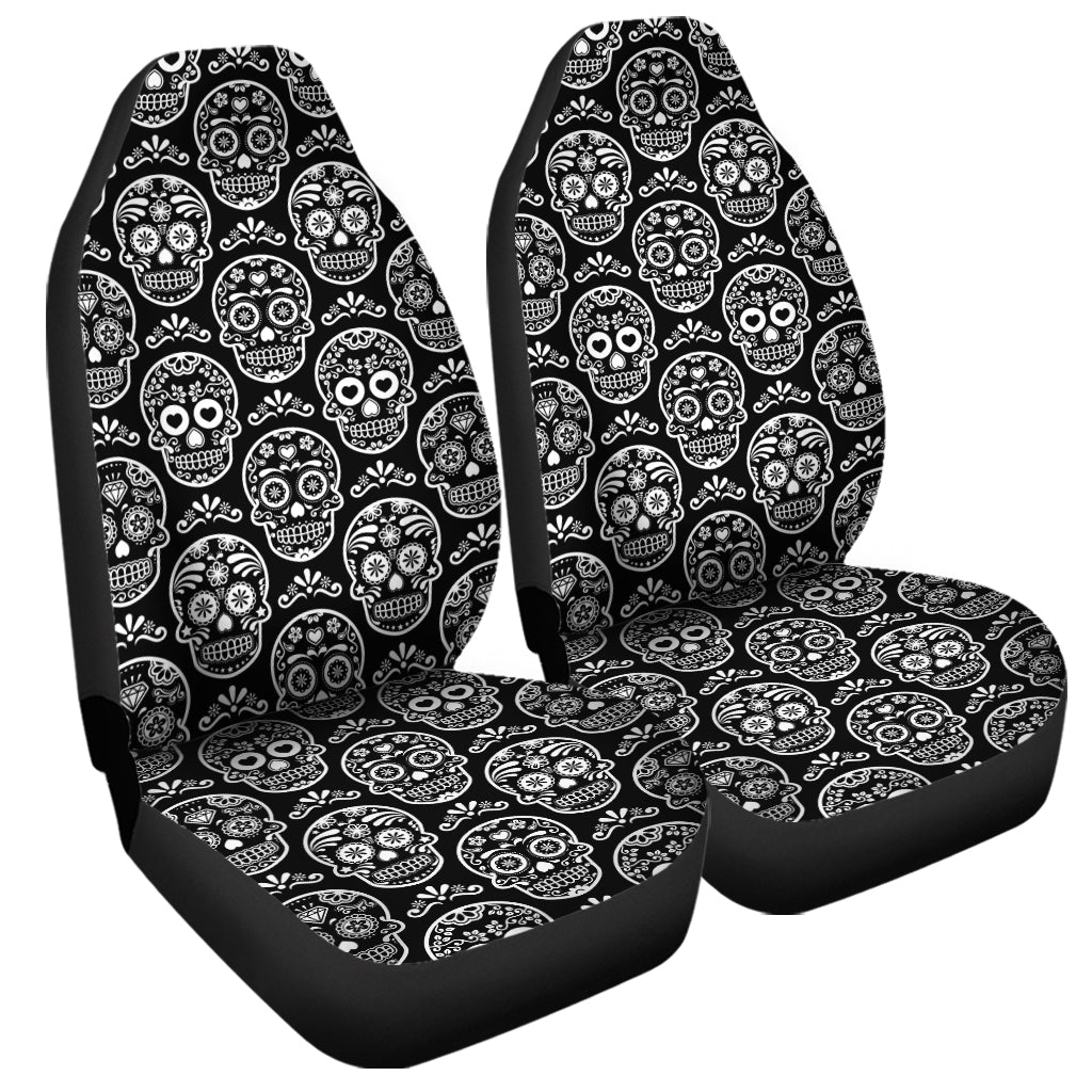 Black And White Calavera Skull Print Universal Fit Car Seat Covers