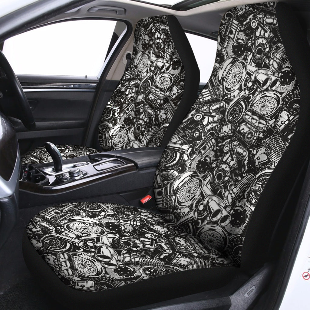 Black And White Mechanic Pattern Print Universal Fit Car Seat Covers