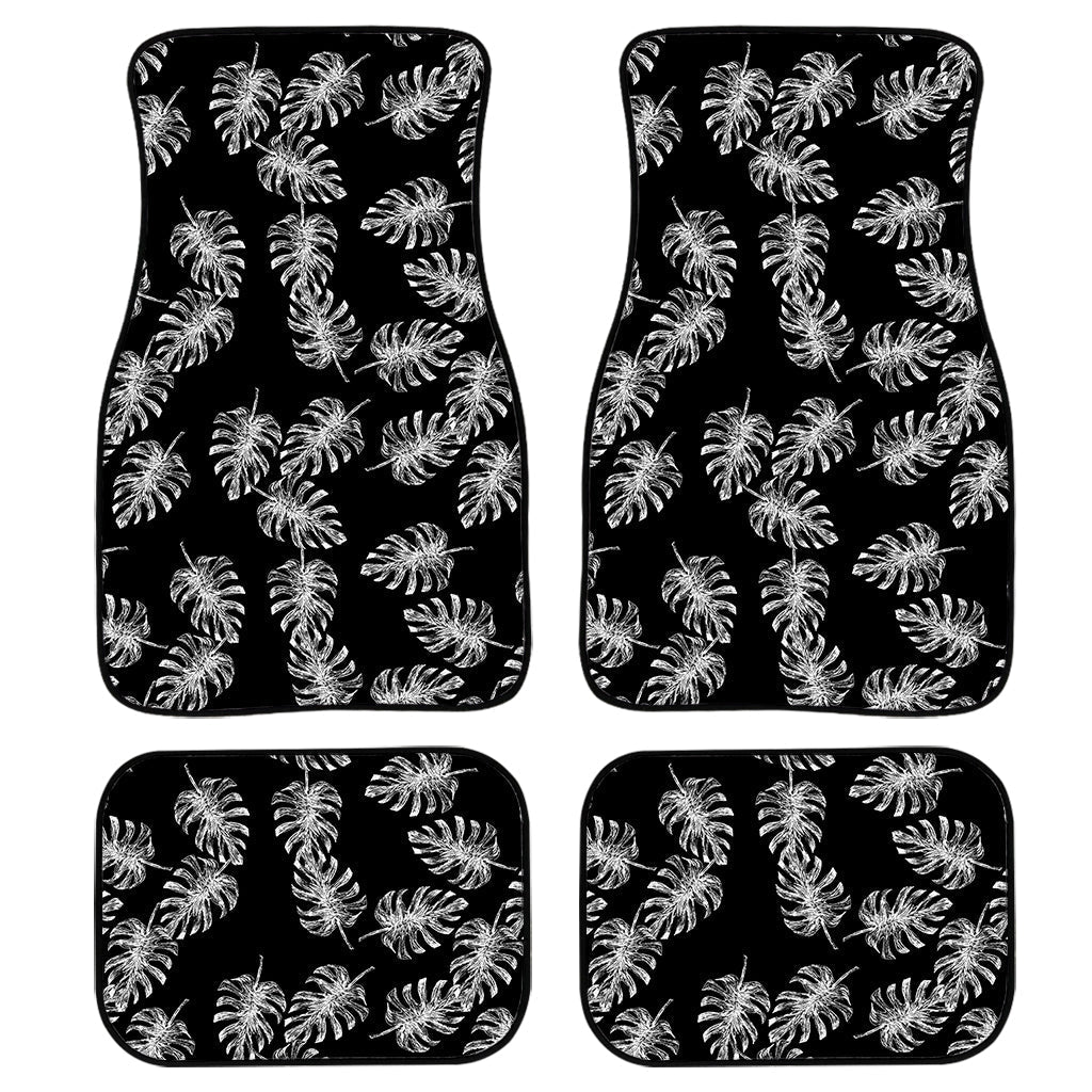 Black And White Monstera Pattern Print Front And Back Car Floor Mats/ Front Car Mat