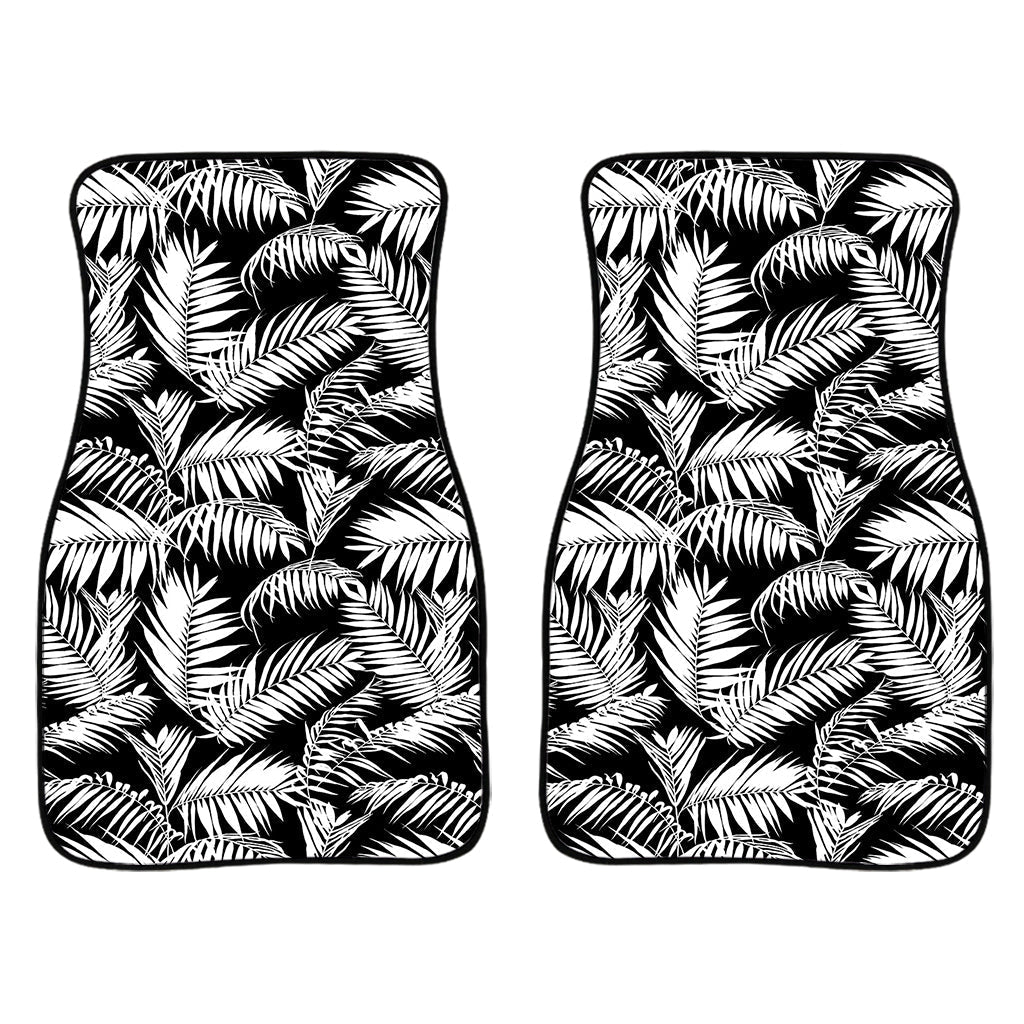 Black And White Palm Leaves Print Front And Back Car Floor Mats/ Front Car Mat