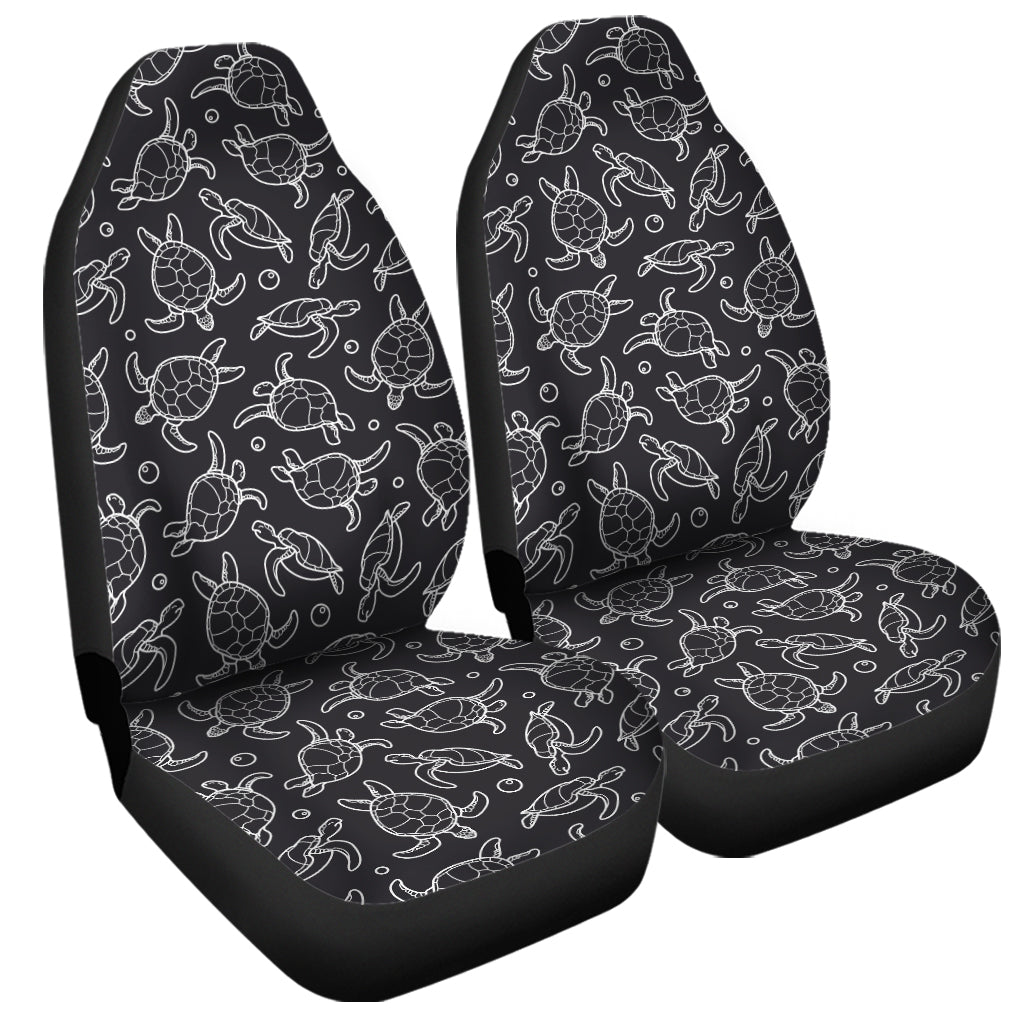 Black And White Sea Turtle Pattern Print Universal Fit Car Seat Covers
