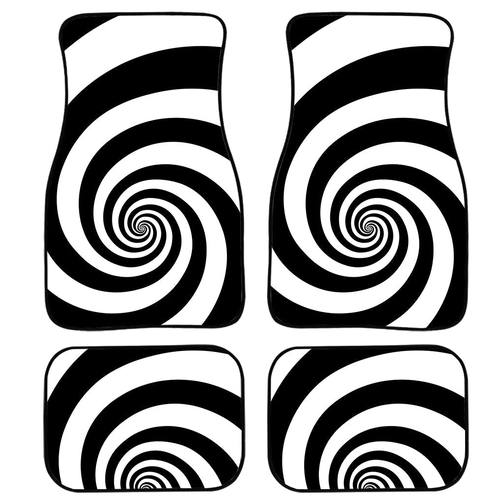 Black And White Spiral Illusion Print Front And Back Car Floor Mats/ Front Car Mat