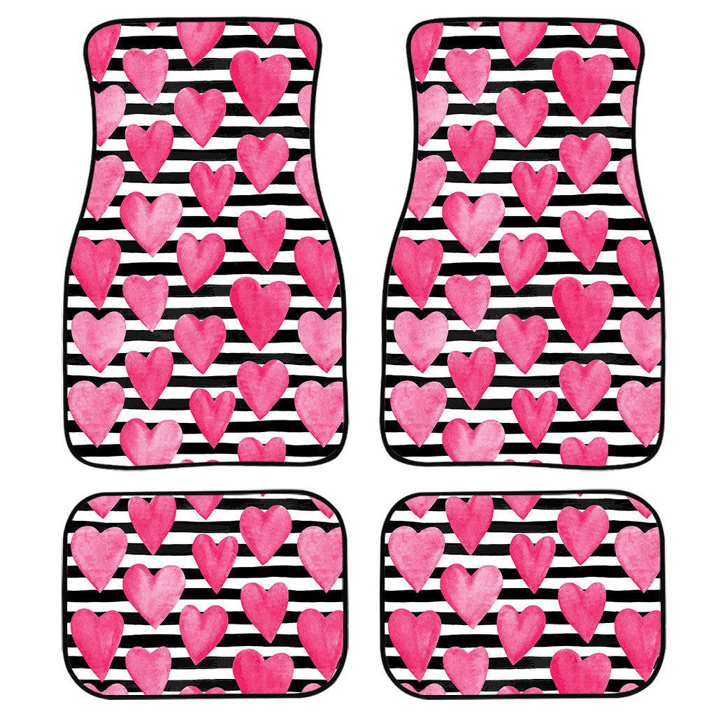 Black And White Striped Heart Print Front And Back Car Floor Mats/ Front Car Mat