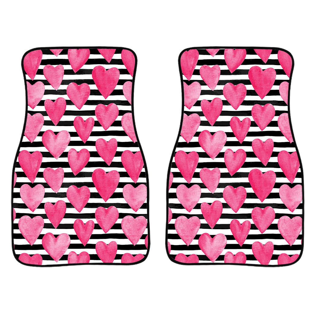Black And White Striped Heart Print Front And Back Car Floor Mats/ Front Car Mat