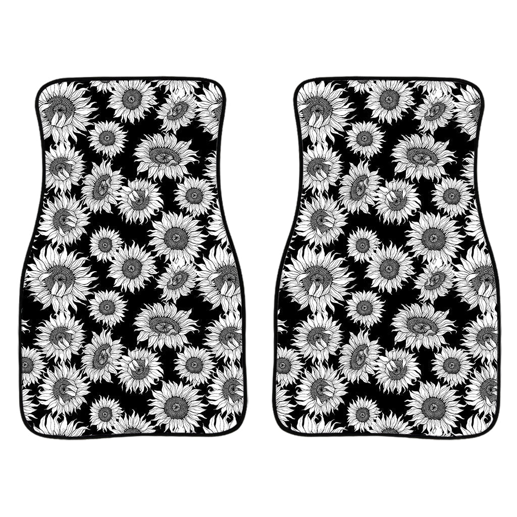 Black And White Sunflower Pattern Print Front And Back Car Floor Mats/ Front Car Mat