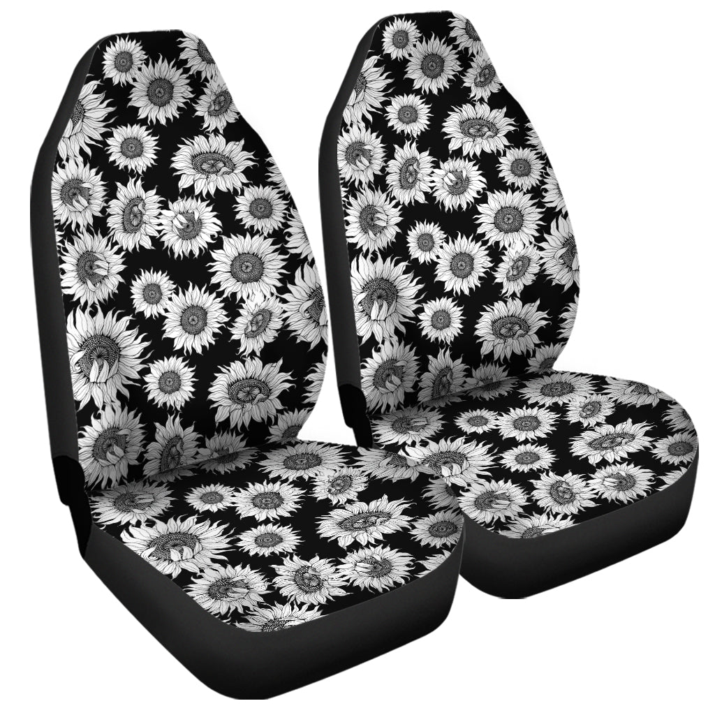 Black And White Sunflower Pattern Print Universal Fit Car Seat Covers