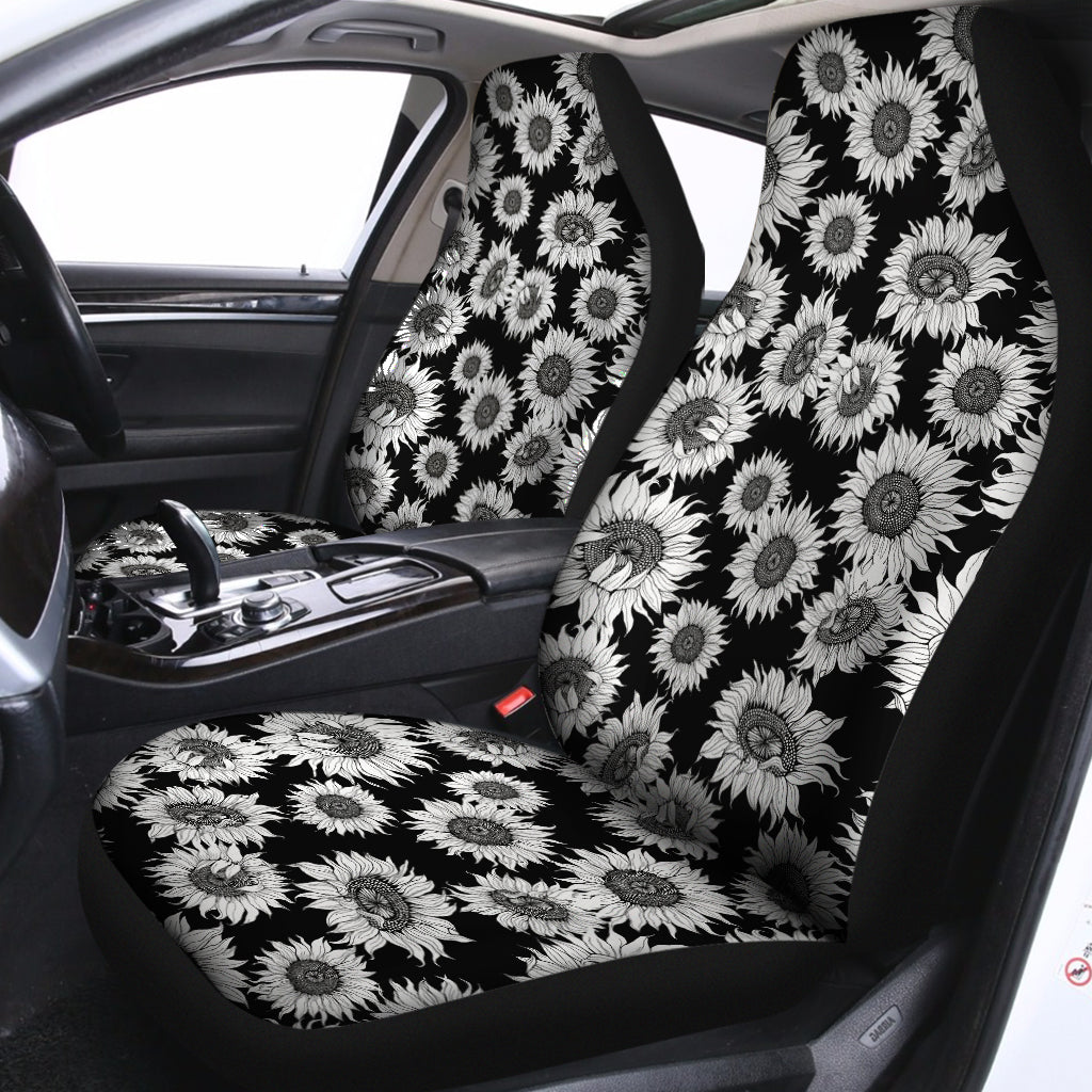 Black And White Sunflower Pattern Print Universal Fit Car Seat Covers
