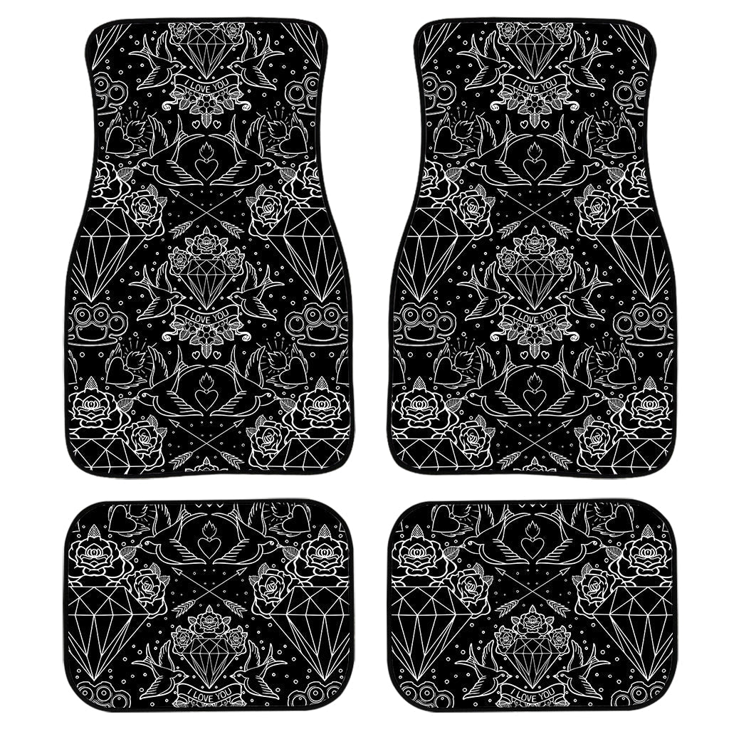 Black And White Tattoo Print Front And Back Car Floor Mats/ Front Car Mat