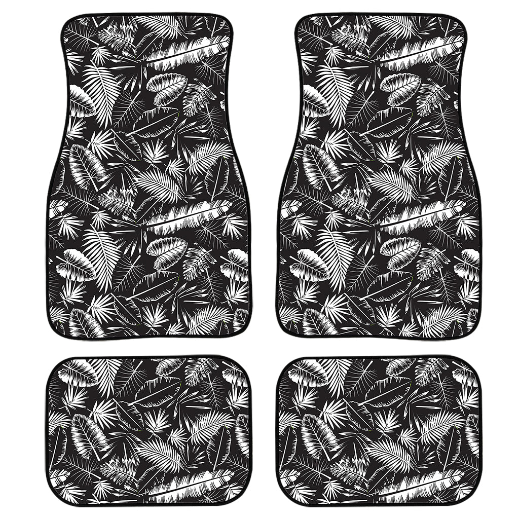Black And White Tropical Palm Leaf Print Front And Back Car Floor Mats/ Front Car Mat