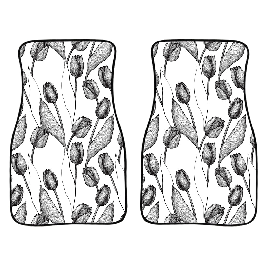 Black And White Tulip Pattern Print Front And Back Car Floor Mats/ Front Car Mat