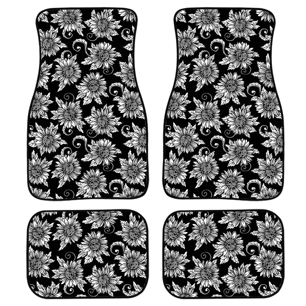 Black And White Vintage Sunflower Print Front And Back Car Floor Mats/ Front Car Mat