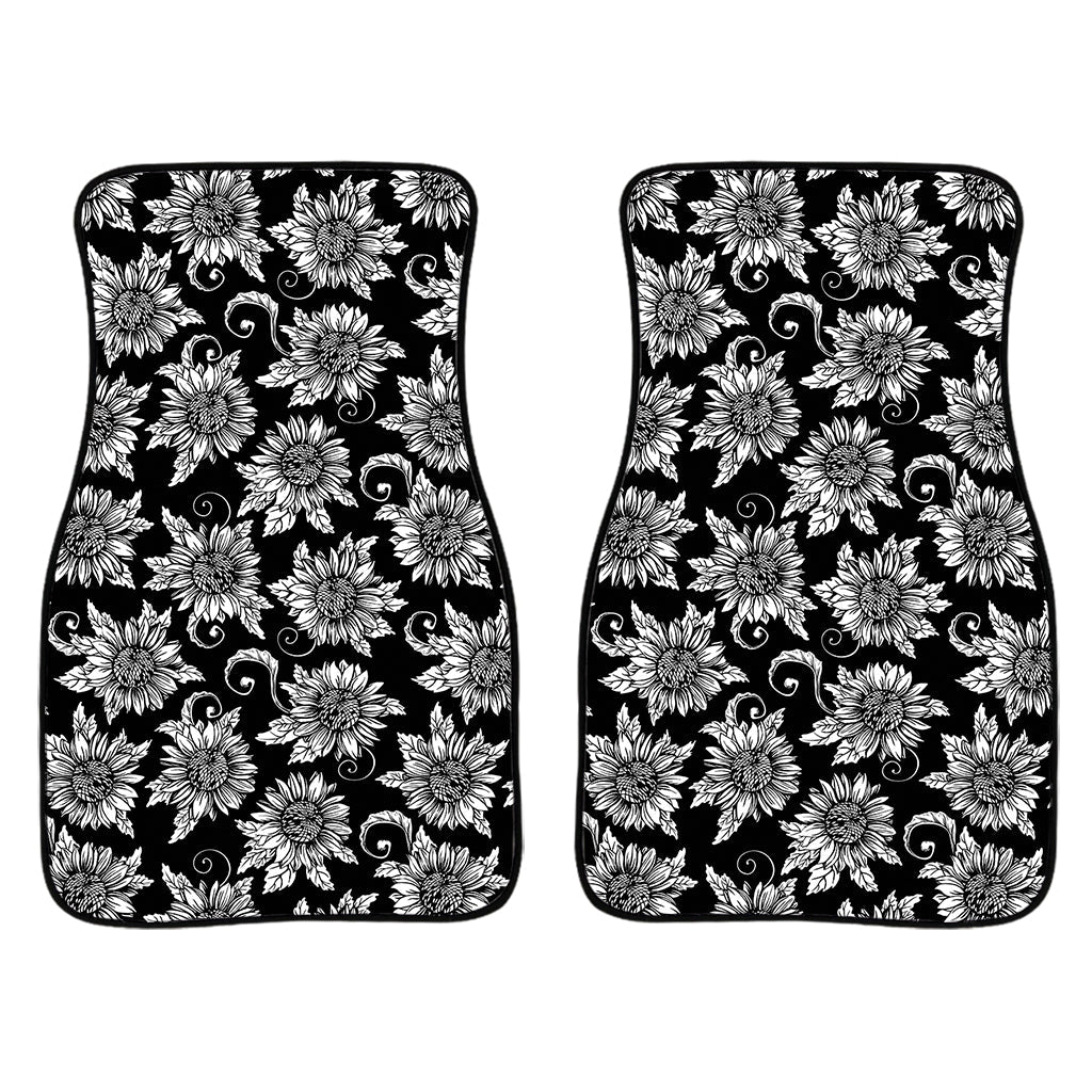 Black And White Vintage Sunflower Print Front And Back Car Floor Mats/ Front Car Mat