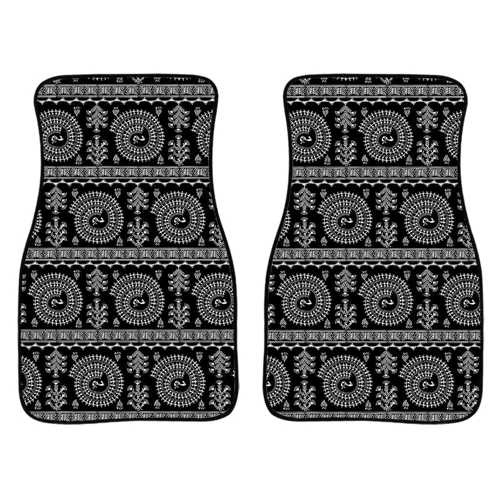 Black And White Warli Tribal Print Front And Back Car Floor Mats/ Front Car Mat