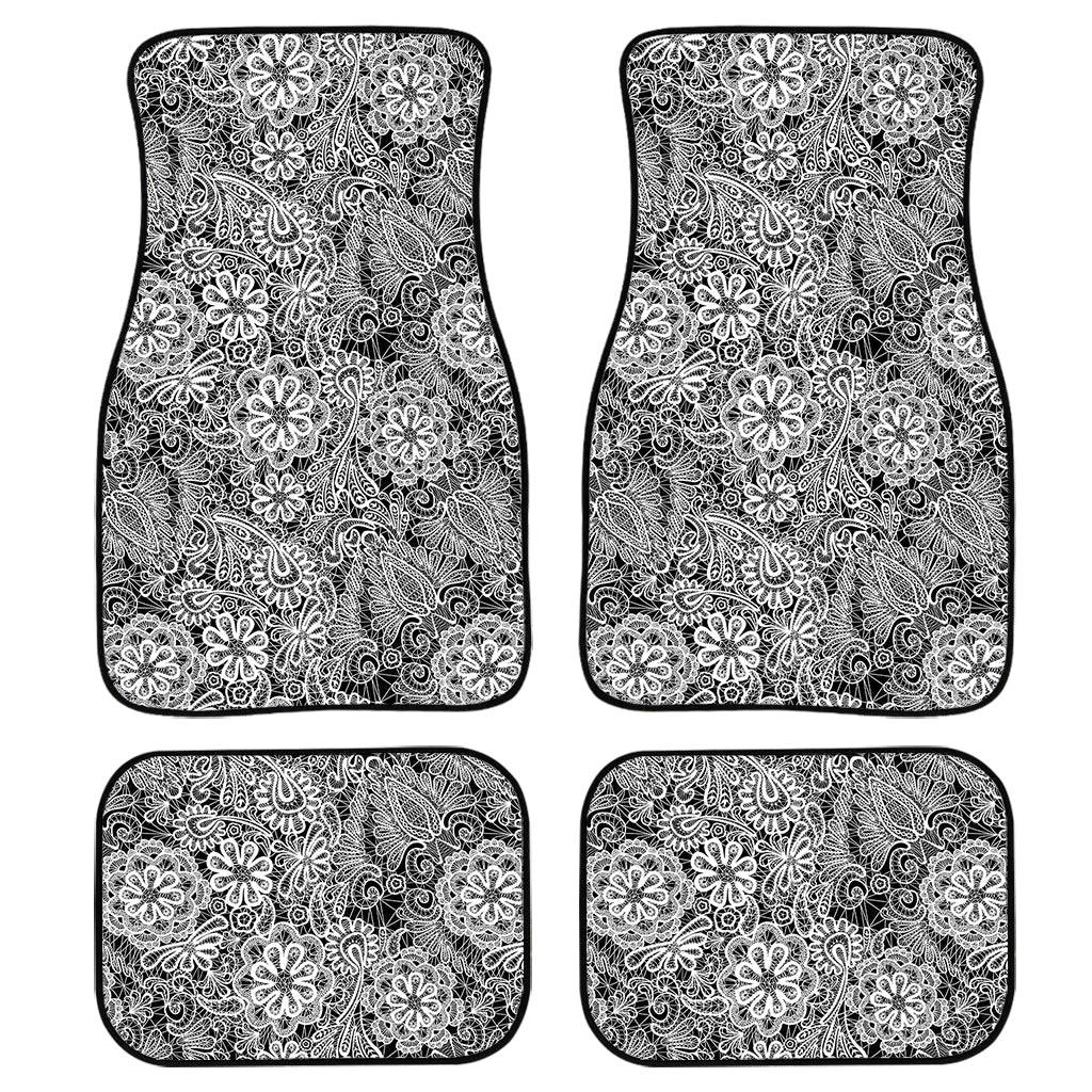 Black And White Western Flower Print Front And Back Car Floor Mats/ Front Car Mat