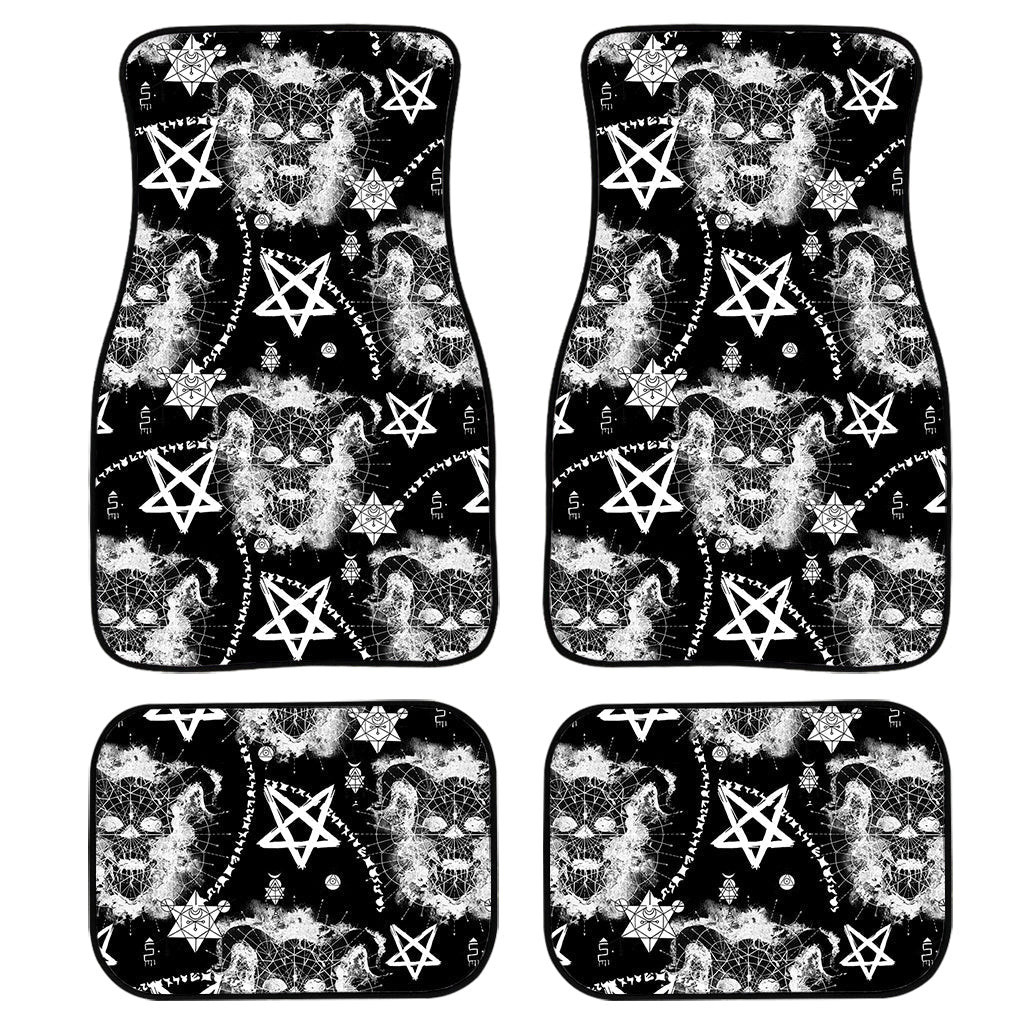 Black And White Wicca Devil Skull Print Front And Back Car Floor Mats/ Front Car Mat