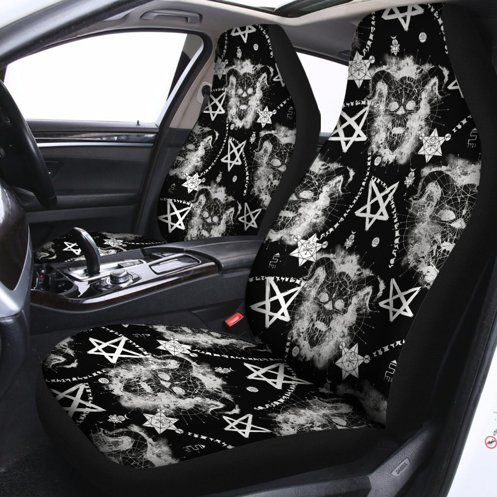 Black And White Wicca Devil Skull Print Universal Fit Car Seat Covers