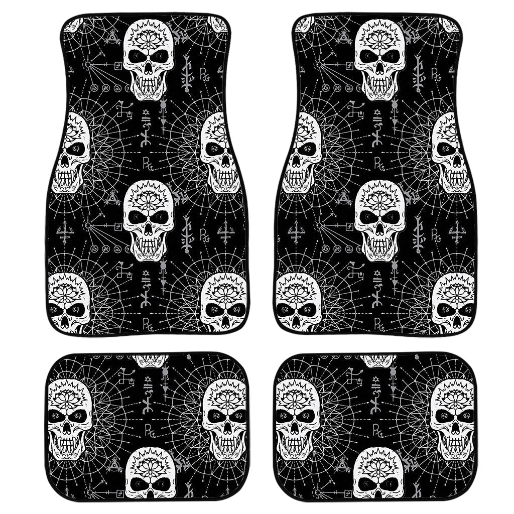 Black And White Wicca Evil Skull Print Front And Back Car Floor Mats/ Front Car Mat