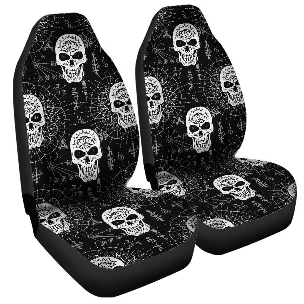 Black And White Wicca Evil Skull Print Universal Fit Car Seat Covers