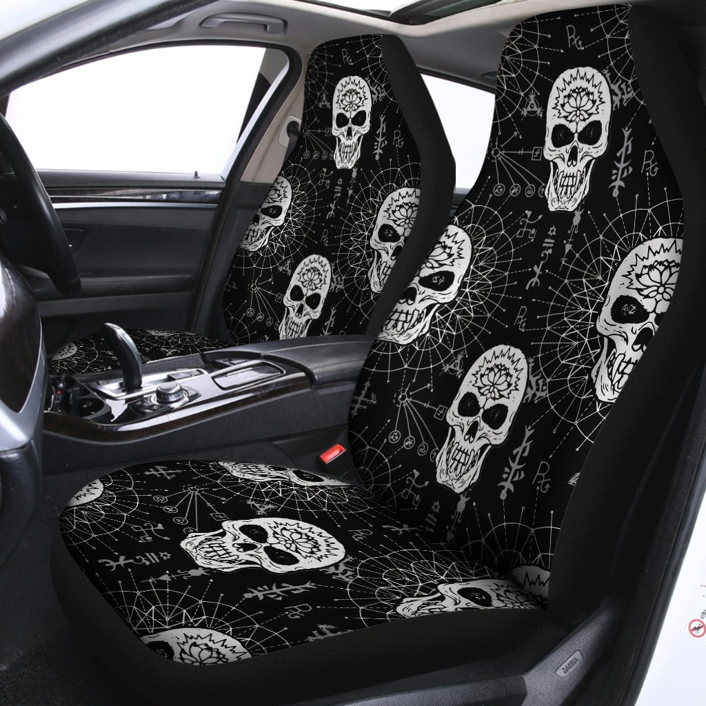 Black And White Wicca Evil Skull Print Universal Fit Car Seat Covers