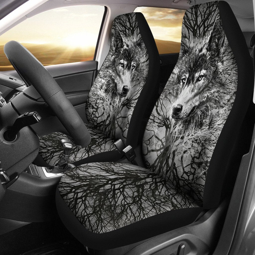 Black And White Wolf Spirit Universal Fit Car Seat Covers