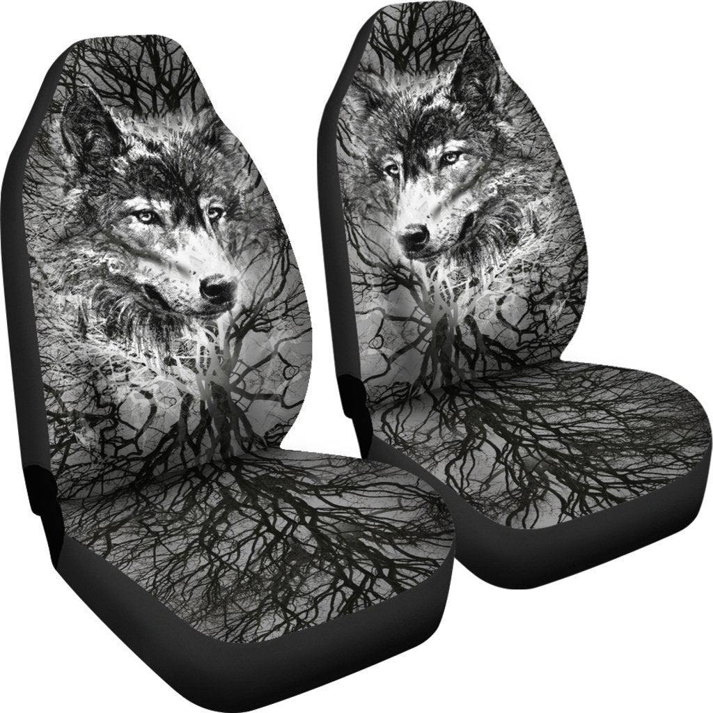 Black And White Wolf Spirit Universal Fit Car Seat Covers