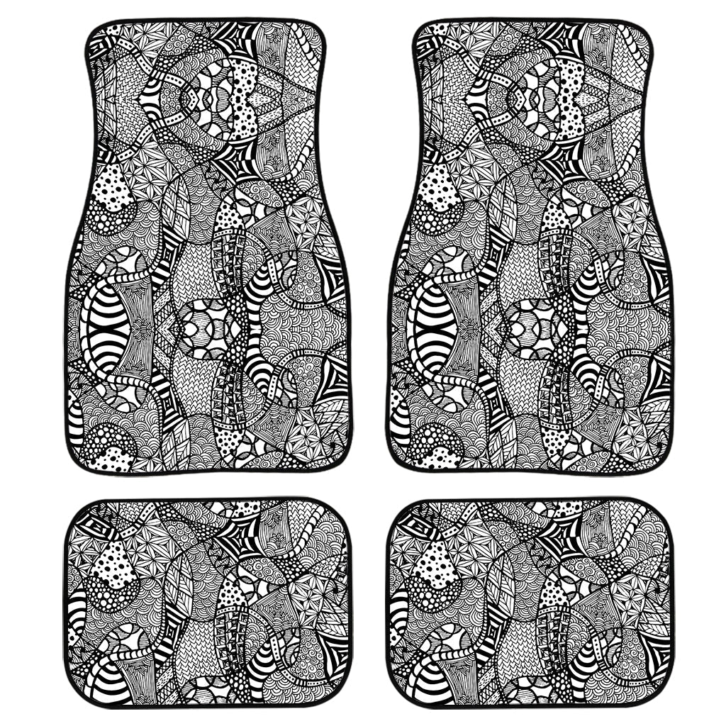 Black And White Zentangle Pattern Print Front And Back Car Floor Mats/ Front Car Mat