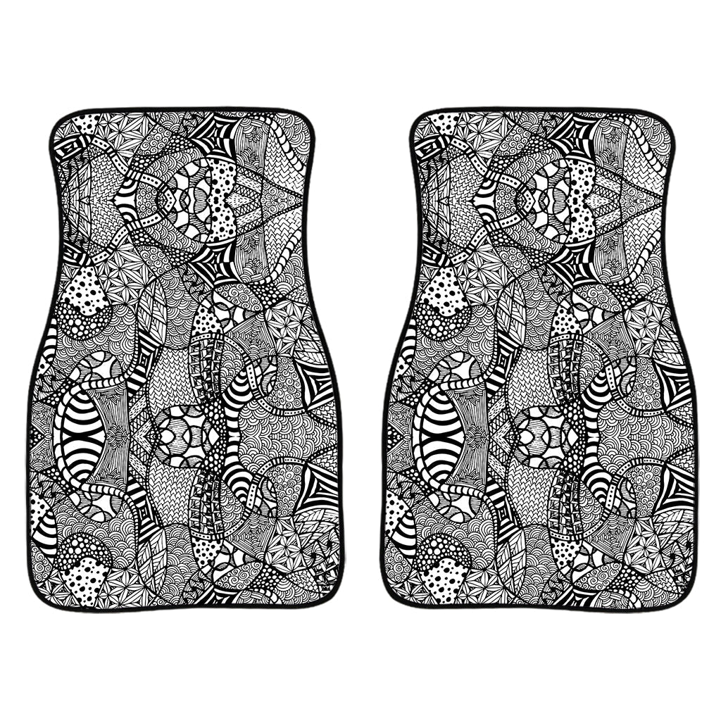 Black And White Zentangle Pattern Print Front And Back Car Floor Mats/ Front Car Mat