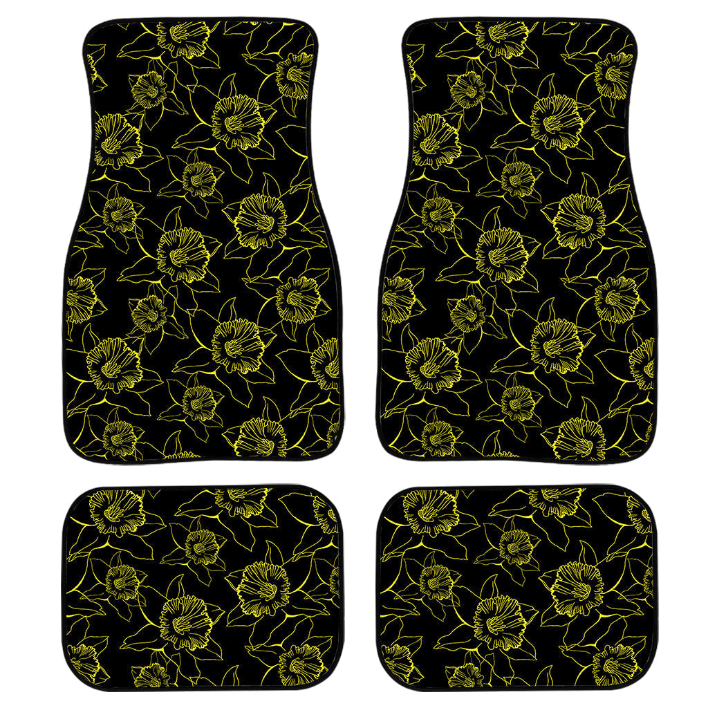 Black And Yellow Daffodil Pattern Print Front And Back Car Floor Mats/ Front Car Mat