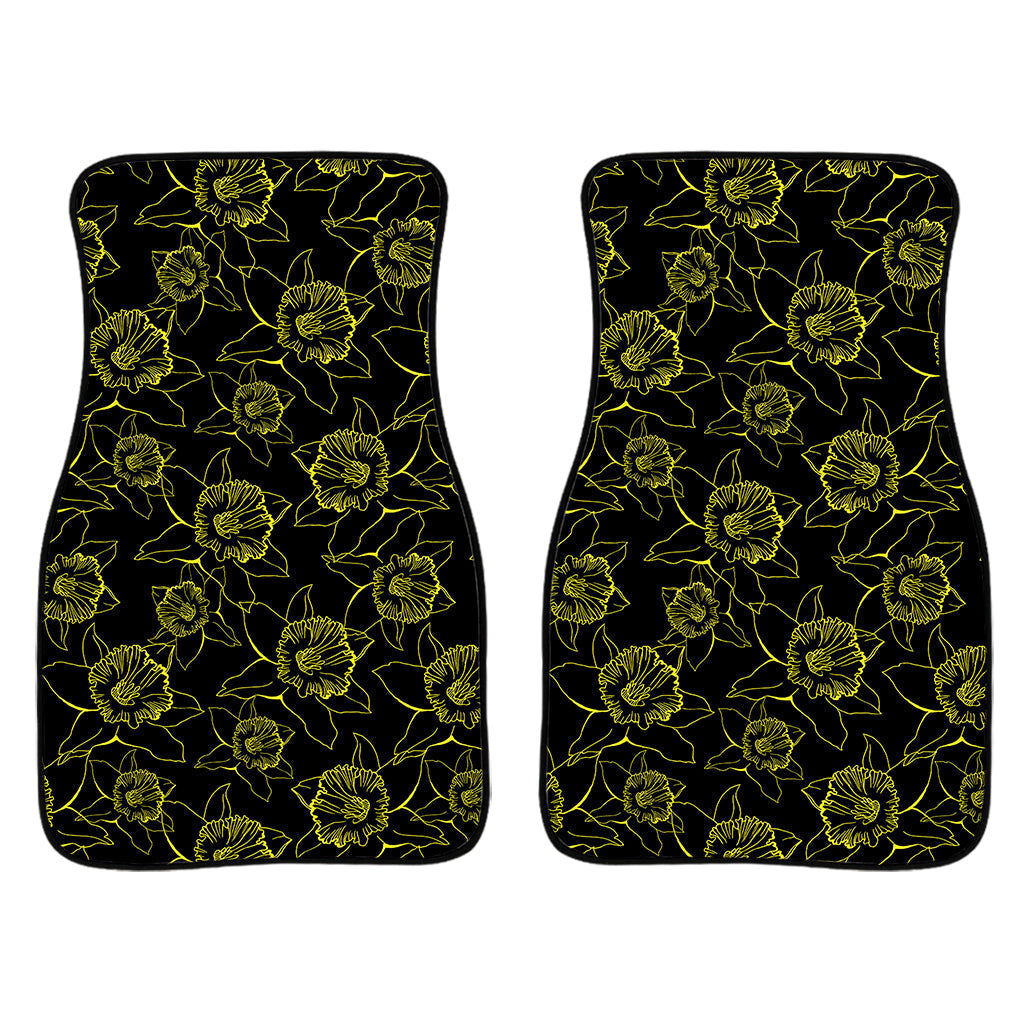 Black And Yellow Daffodil Pattern Print Front And Back Car Floor Mats/ Front Car Mat