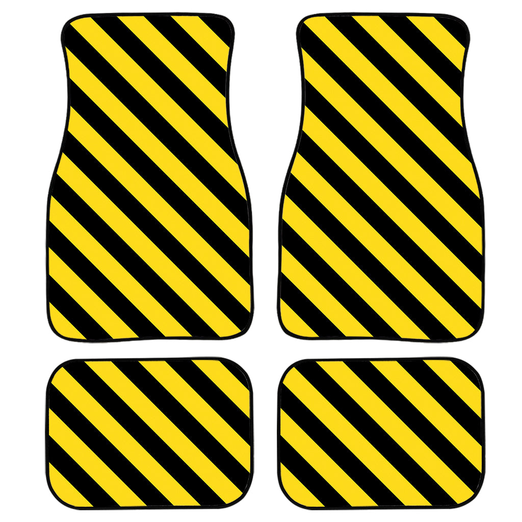 Black And Yellow Warning Striped Print Front And Back Car Floor Mats/ Front Car Mat