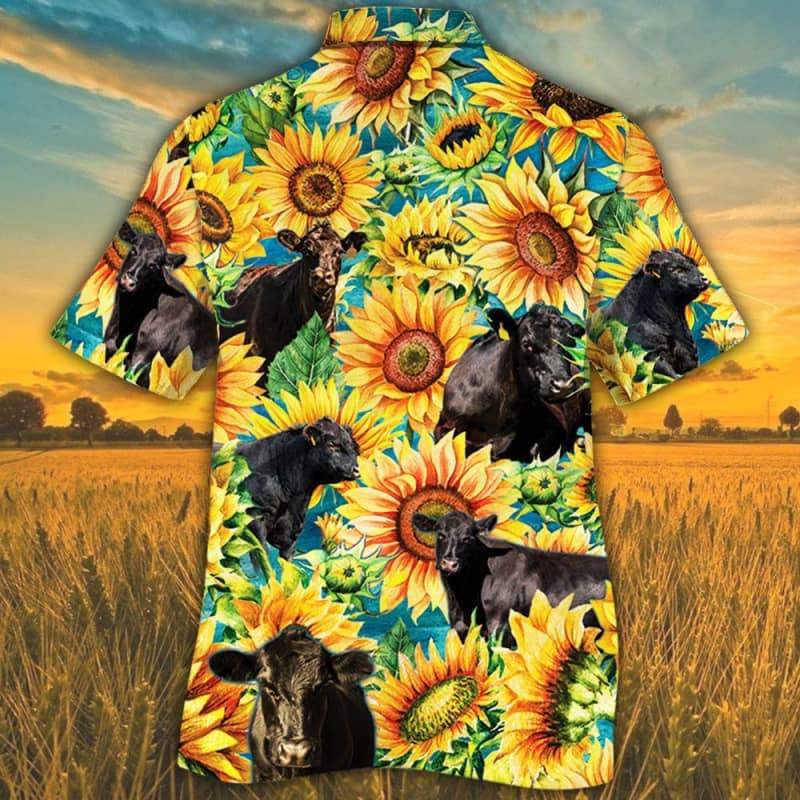 Sunflower Black Angus Cattle Hawaiian Shirt