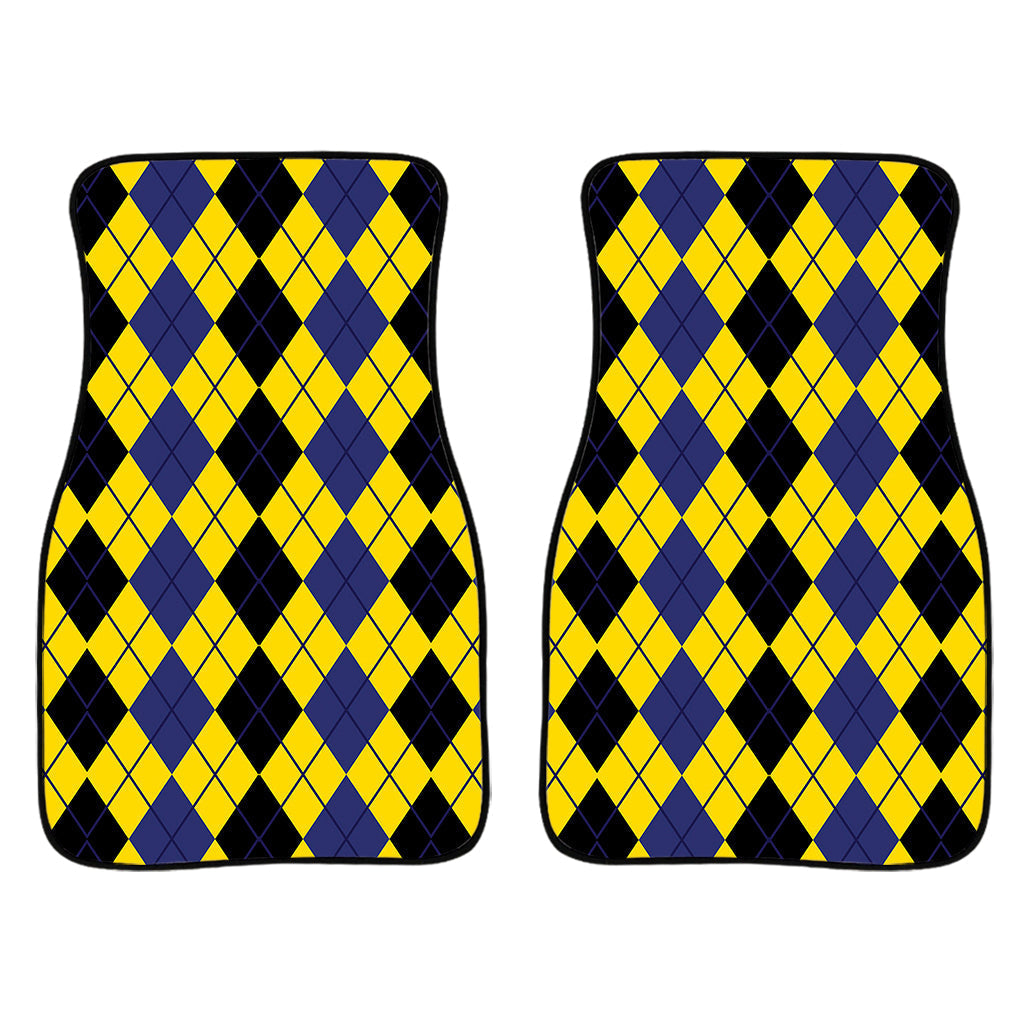 Black Blue And Yellow Argyle Print Front And Back Car Floor Mats/ Front Car Mat