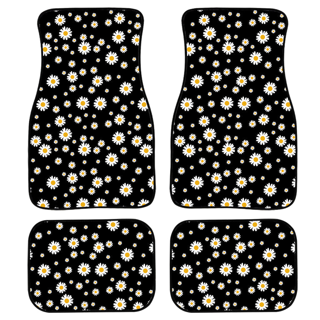 Black Daisy Floral Pattern Print Front And Back Car Floor Mats/ Front Car Mat