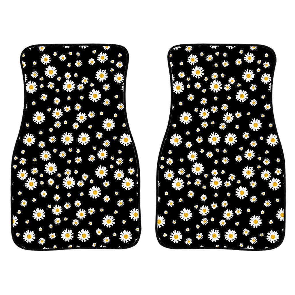 Black Daisy Floral Pattern Print Front And Back Car Floor Mats/ Front Car Mat