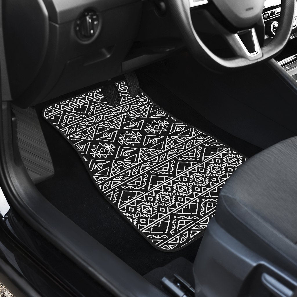 Black Ethnic Aztec Pattern Print Front And Back Car Floor Mats/ Front Car Mat