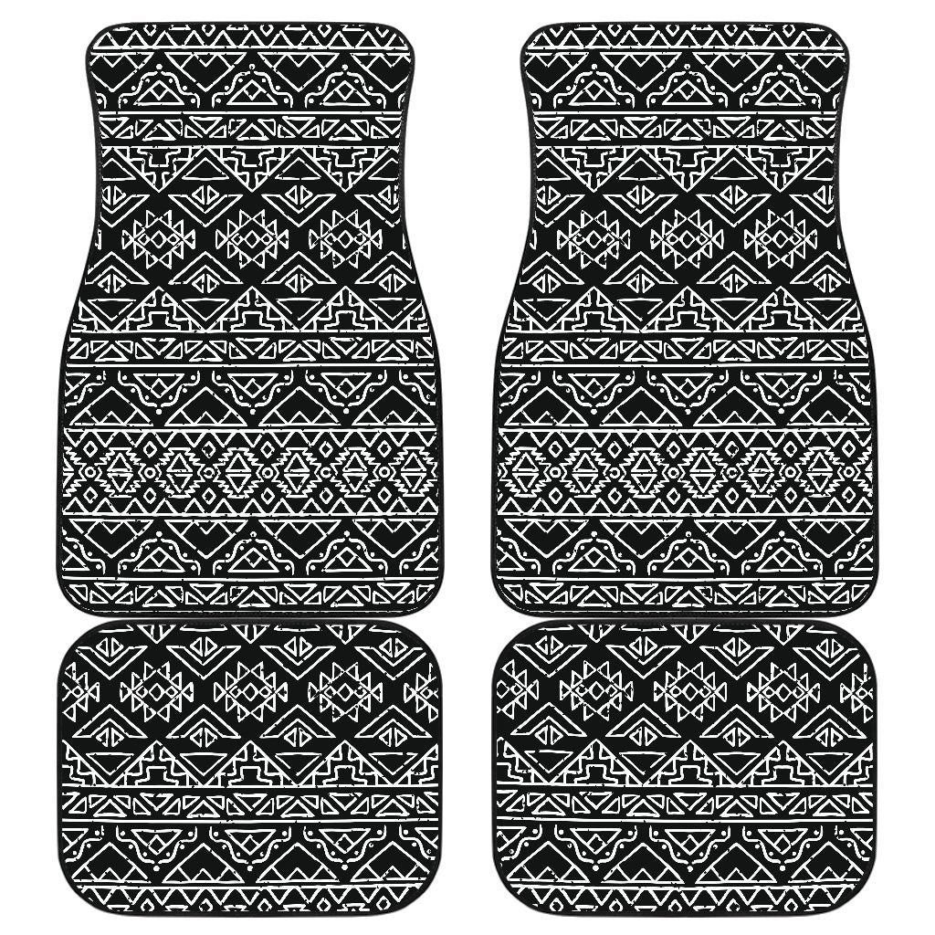 Black Ethnic Aztec Pattern Print Front And Back Car Floor Mats/ Front Car Mat
