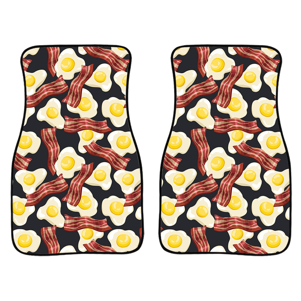 Black Fried Egg And Bacon Pattern Print Front And Back Car Floor Mats/ Front Car Mat